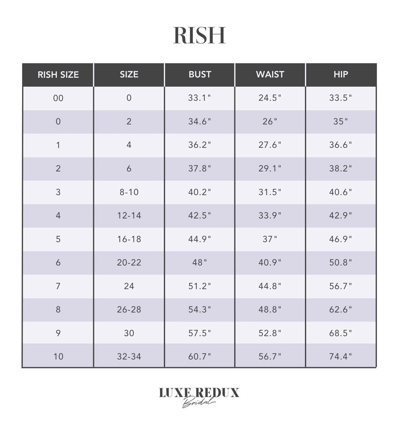 Rish Northern Star - Size 6 Size Chart