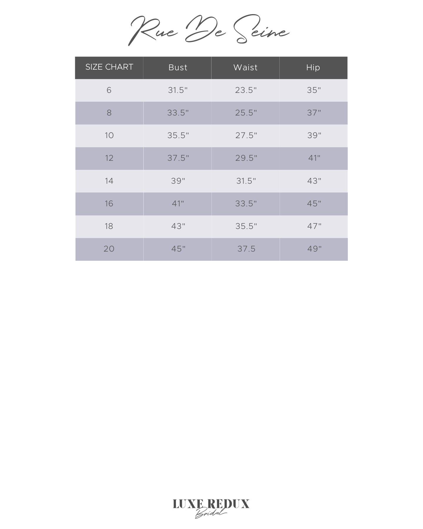 Rue De Seine Dylan - Size 12 Size Chart