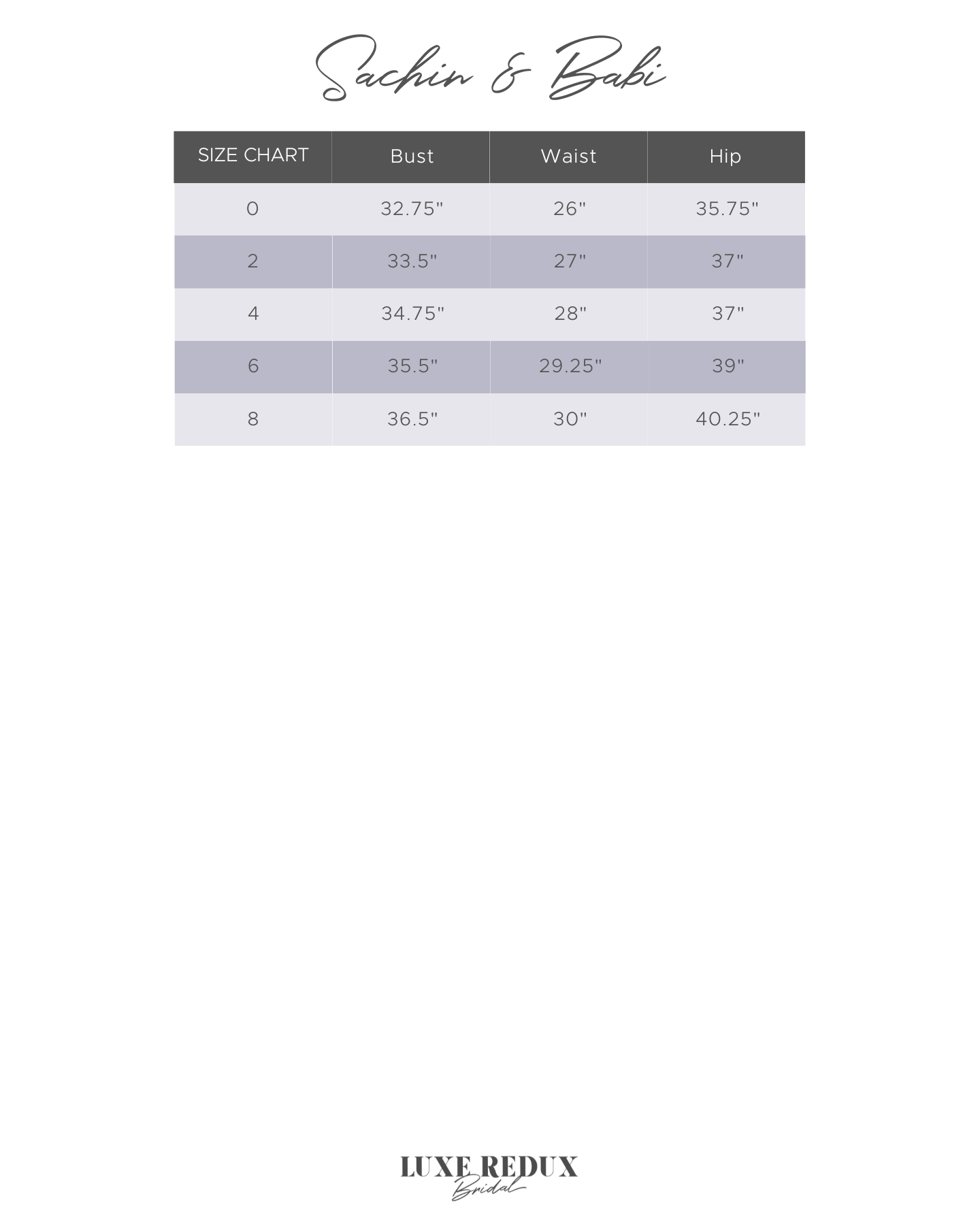 Sachin & Babi Verdance - Size 8 Size Chart