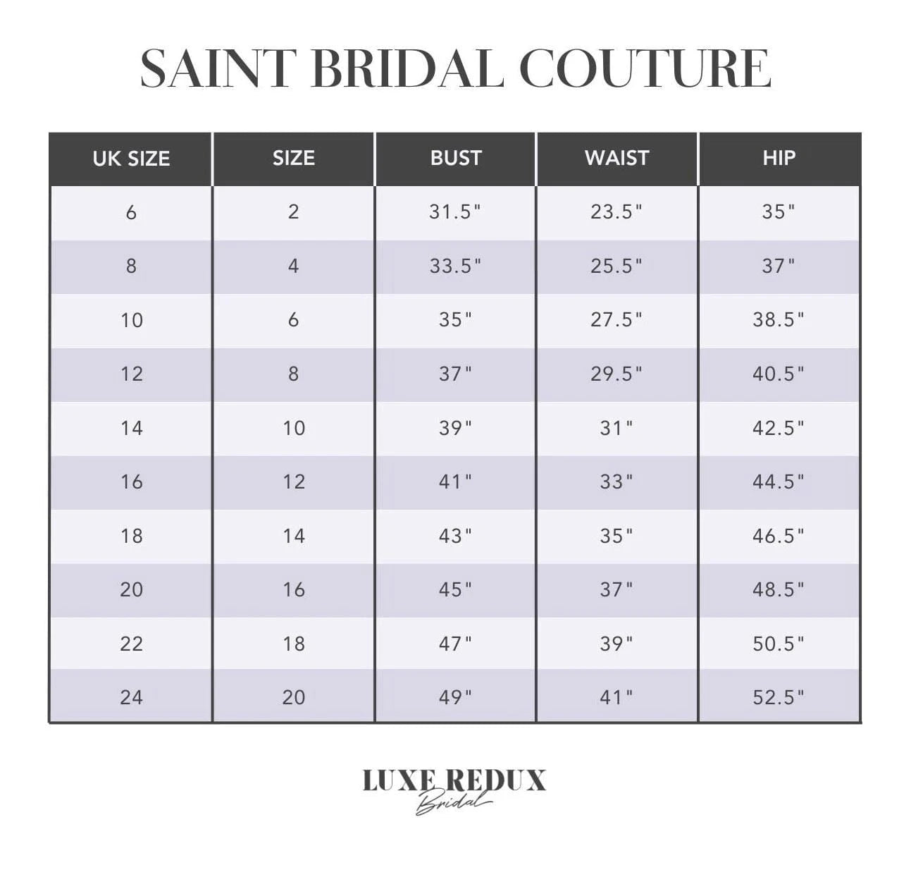 Saint Bridal Couture Emmett - Size 16 Size Chart