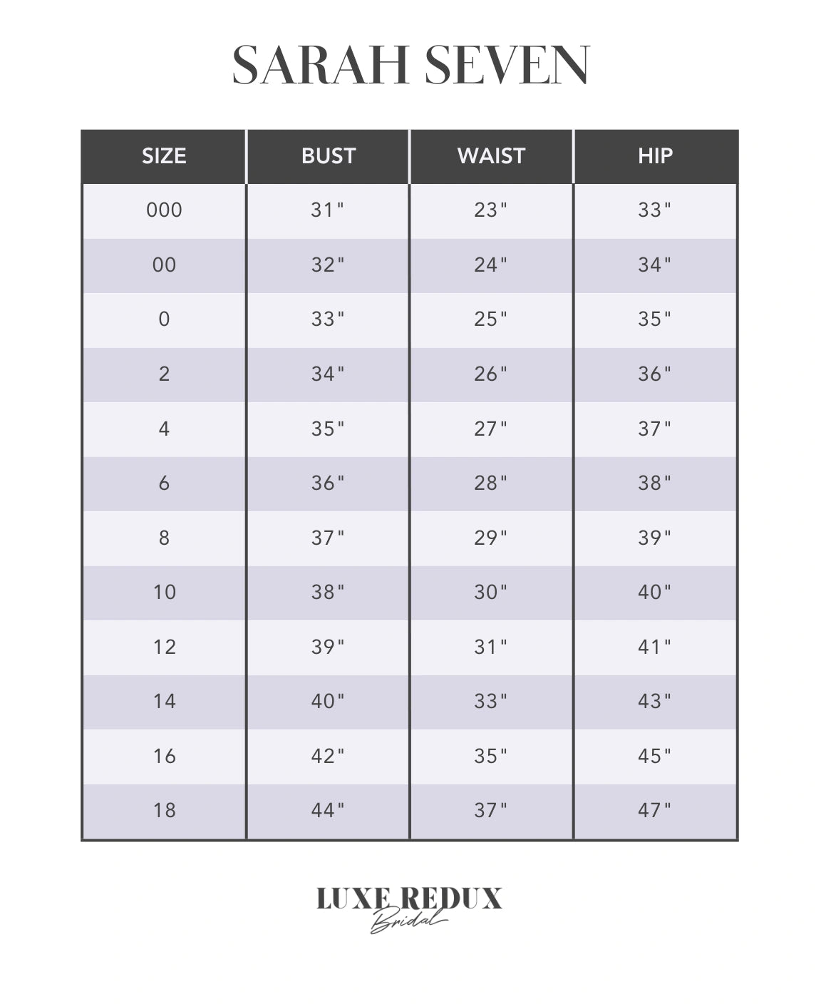 Sarah Seven Miriam - Size 8 Size Chart