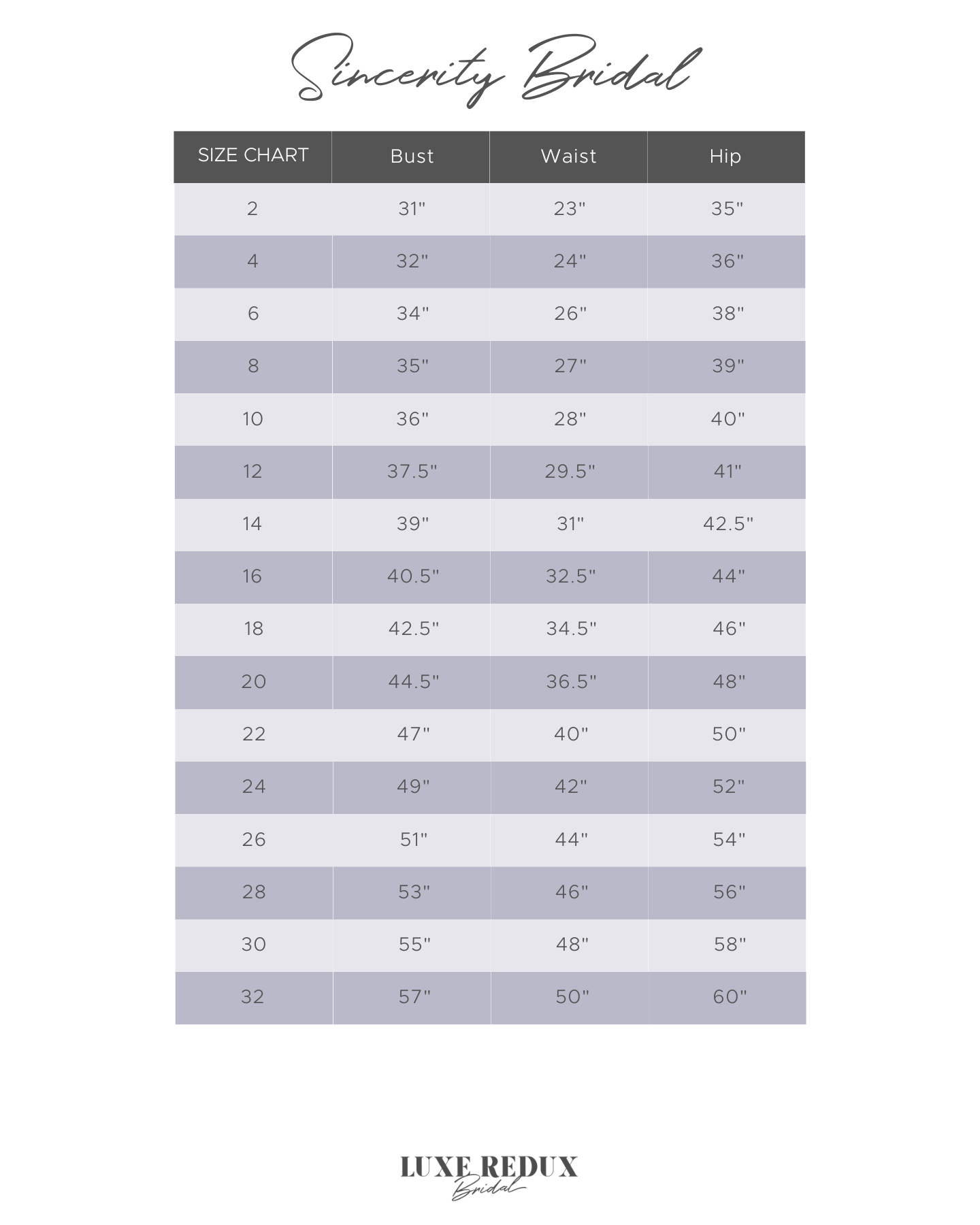 Sincerity Bridal 44271 - Size 20 Size Chart