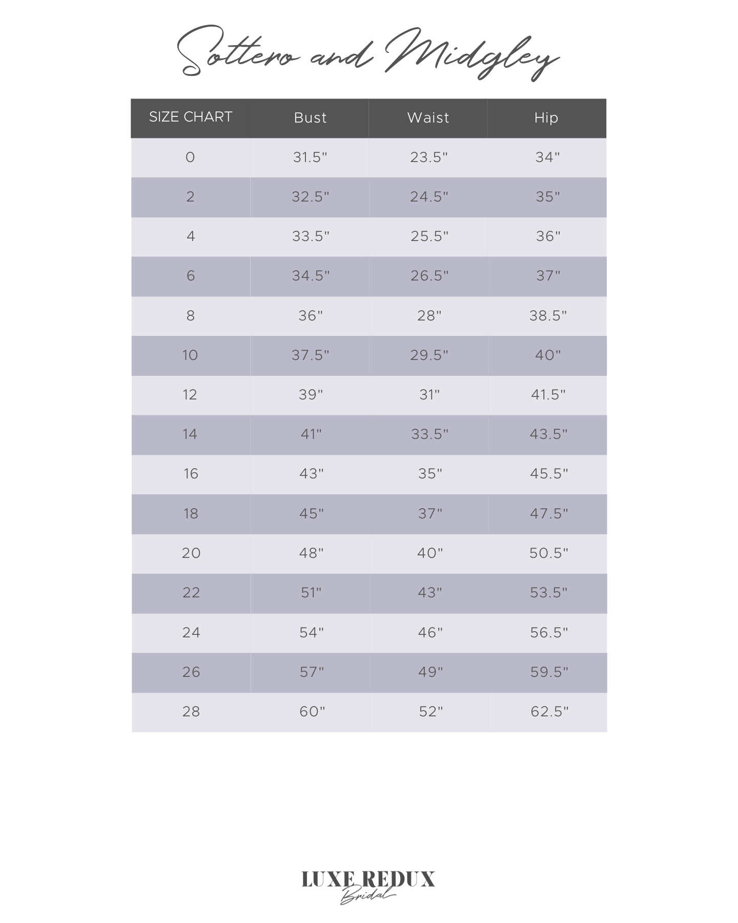 Sottero and Midgley Walker - Size 14 Size Chart