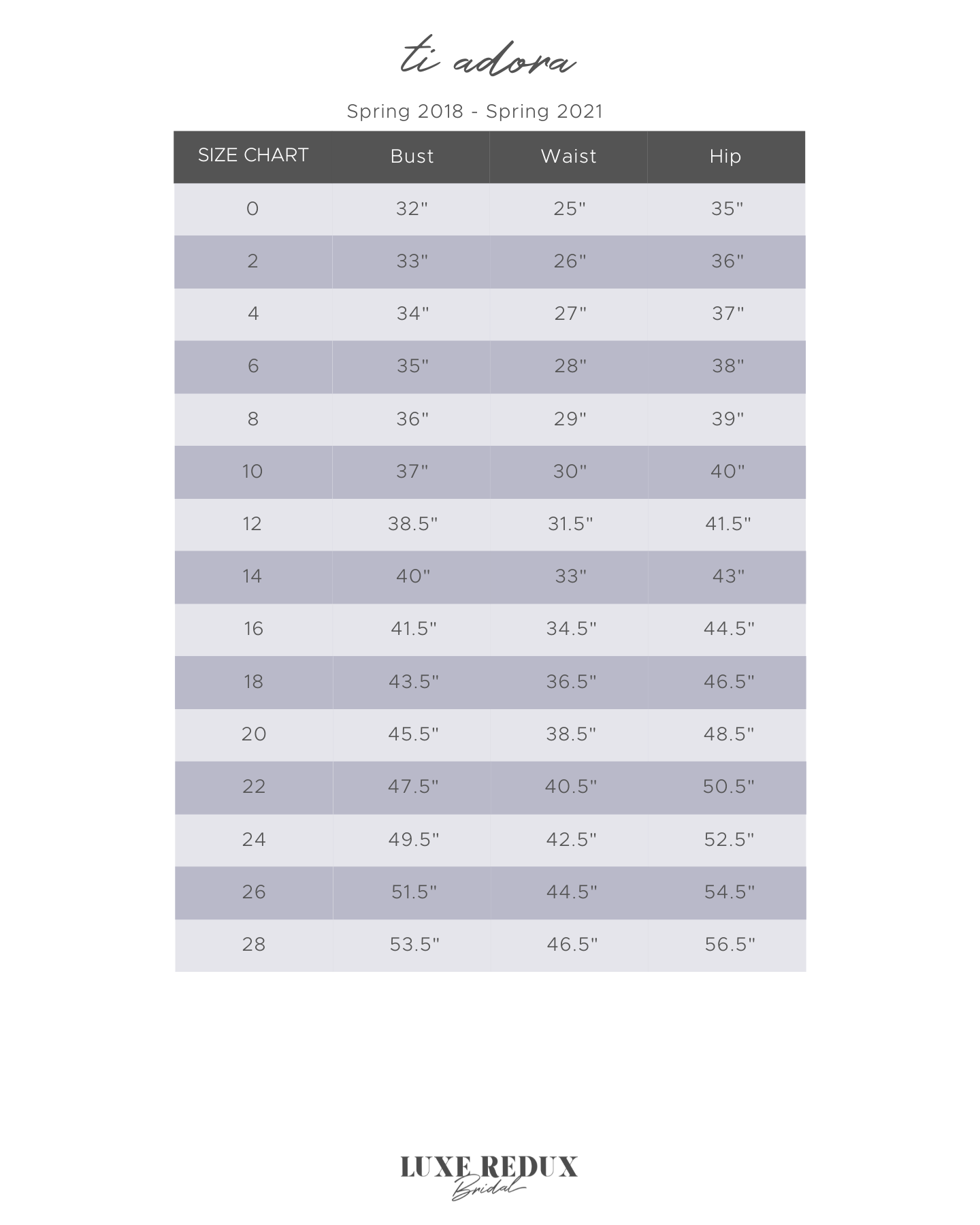 Ti Adora 7955 - Size 18 Size Chart