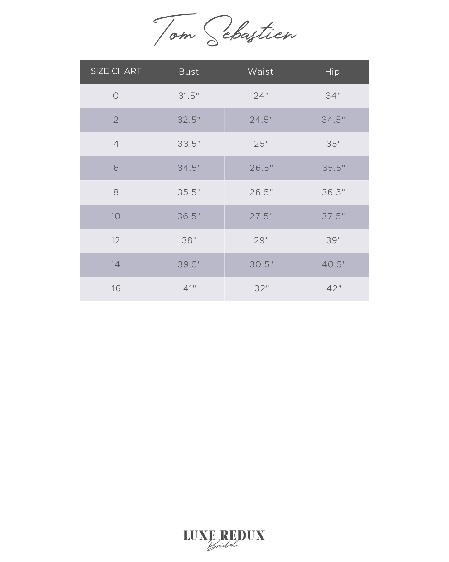 Tom Sébastien Kimberly - Size 10 Size Chart