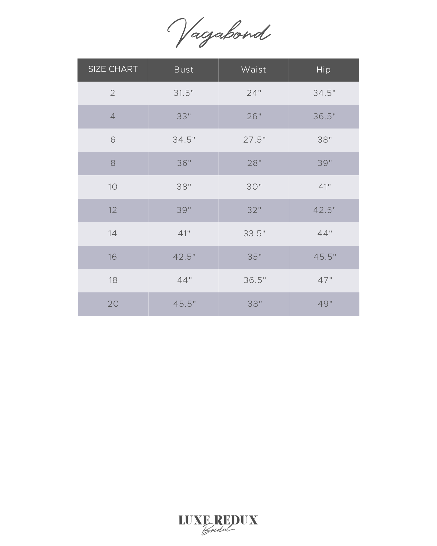 Vagabond Stella - Size 12 Size Chart