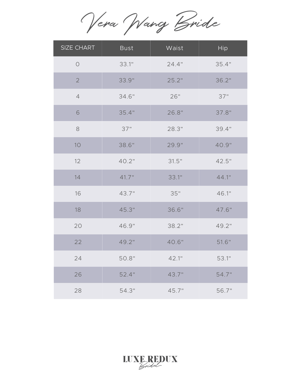 Vera Wang Dress Size Chart