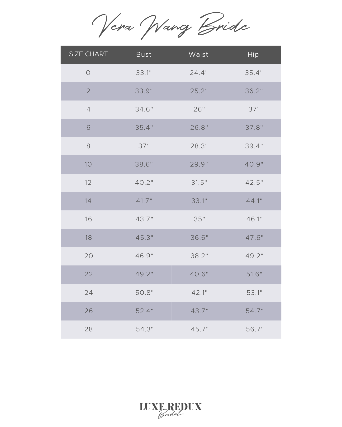 Vera Wang Bride Yvette - Size 12 Size Chart