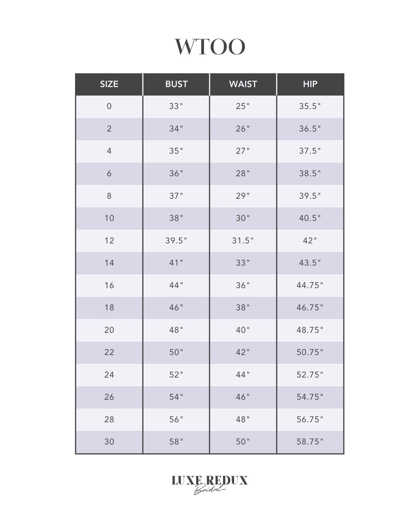WTOO Cinda 10215 - Size 12 Size Chart