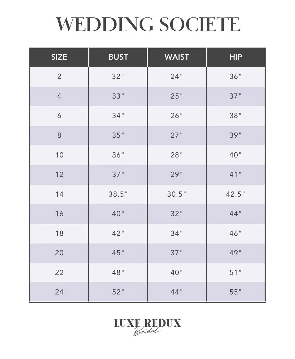 Wedding Societe WS22842 - Size 12 Size Chart
