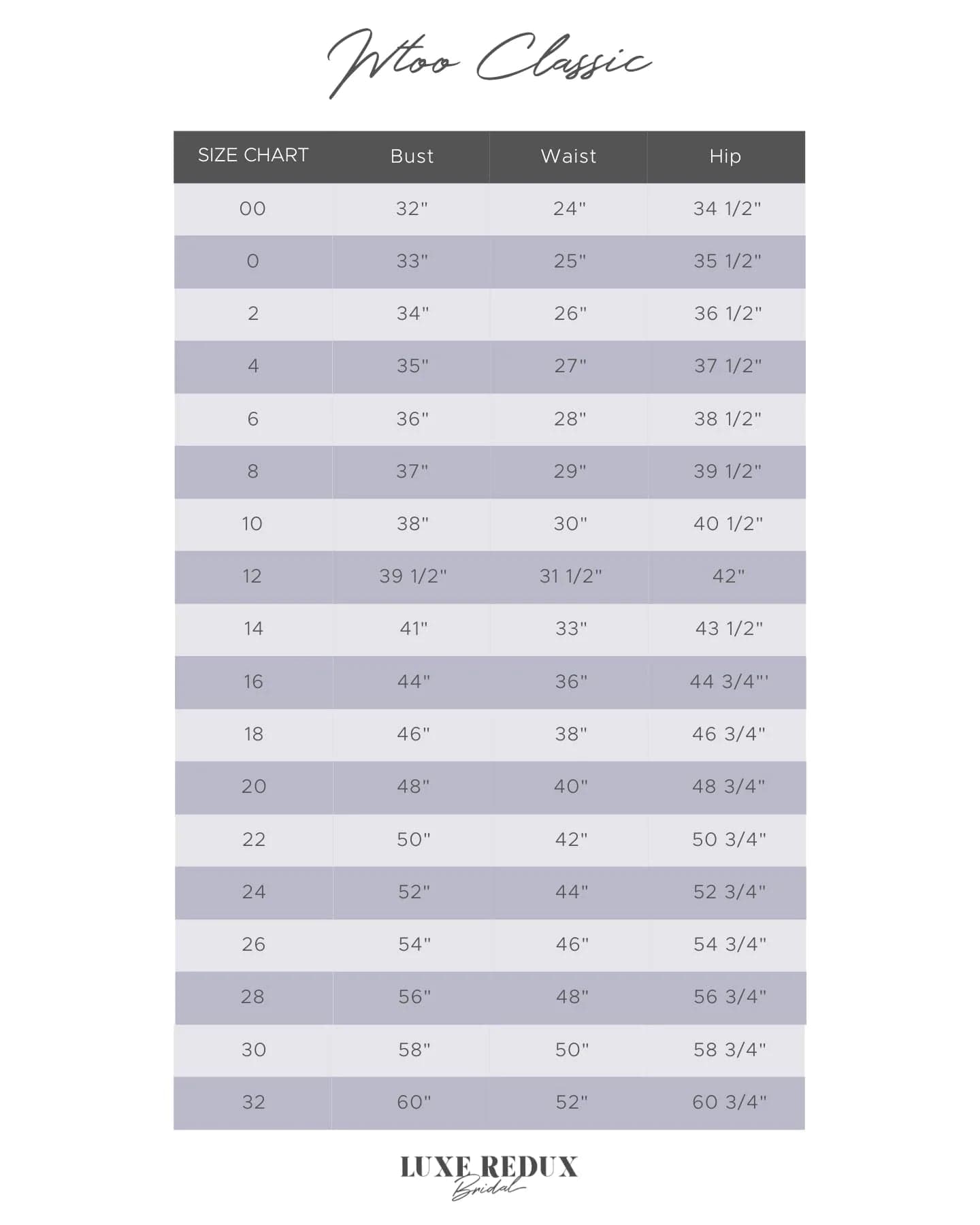 WTOO Story - Size 10 Size Chart