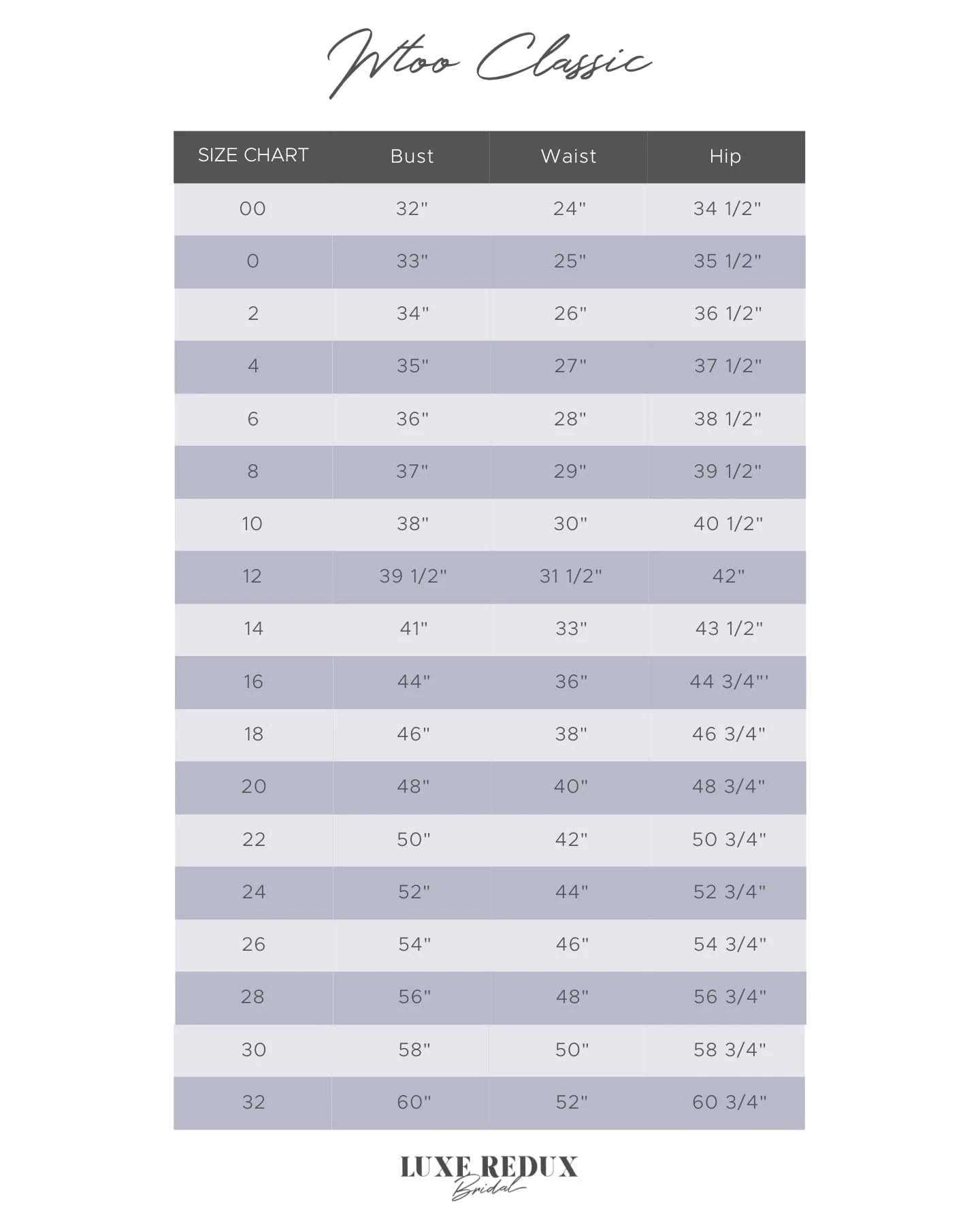 WTOO Dazzle 12825 - Size 12 Size Chart