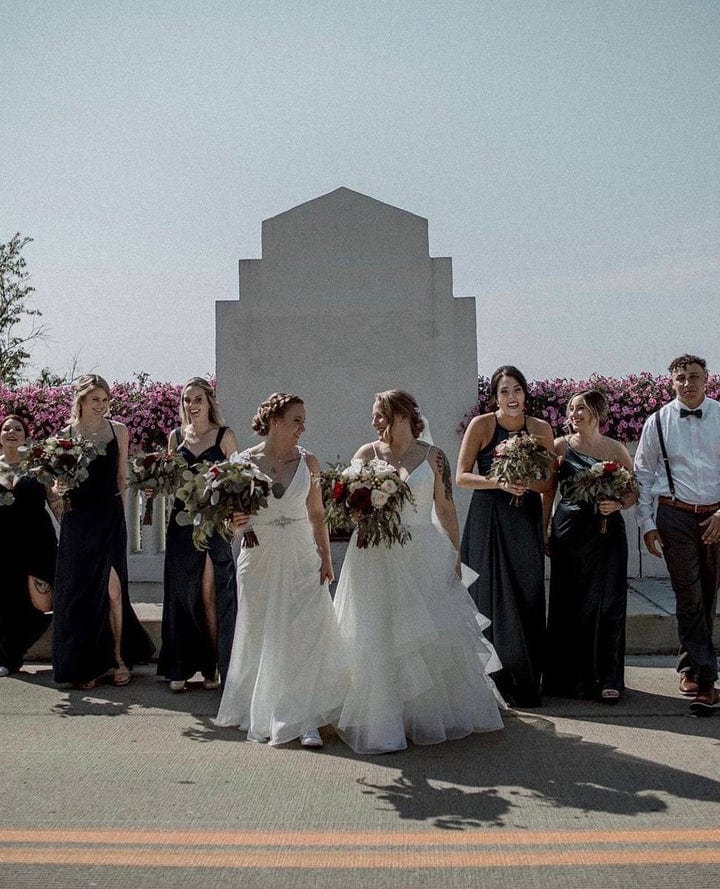 bride wearing wedding dress from luxe redux cincinnati bridal shop