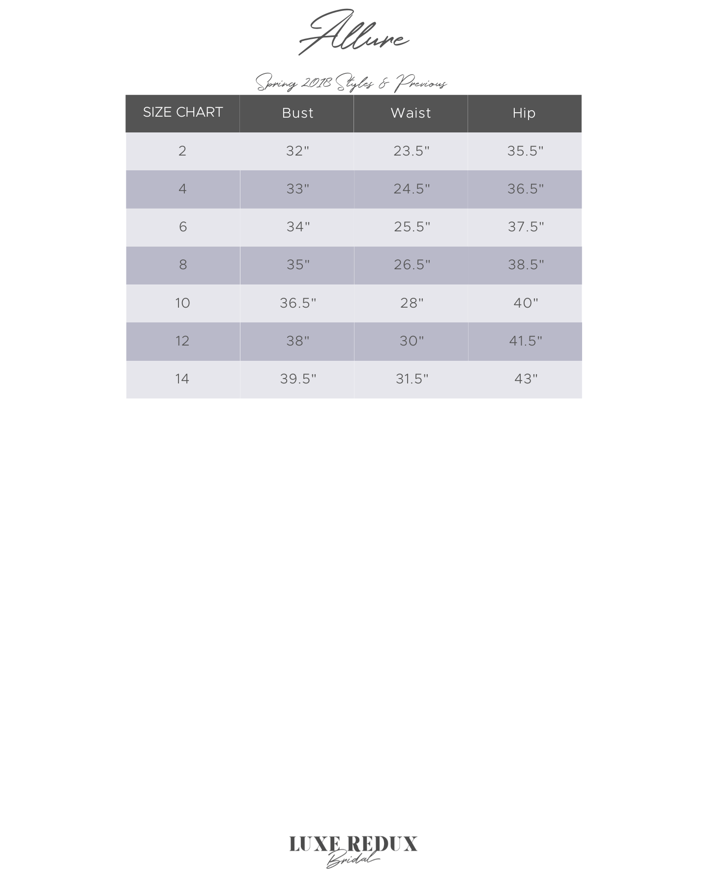 Allure 9704 - Size 16 Size Chart