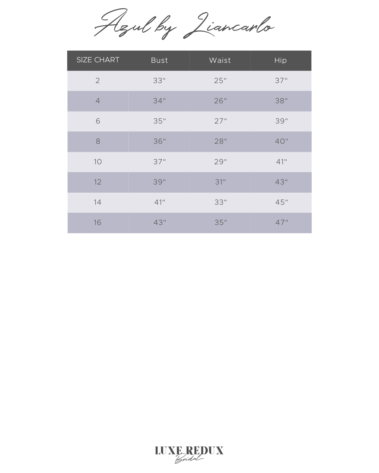 Azul by Liancarlo 19114 - Size 14 Size Chart