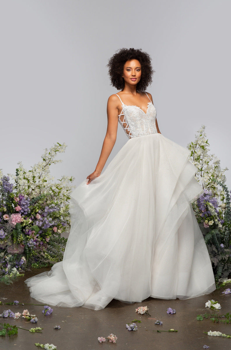 A-line V Neck Ivory Vivid Flowers Wedding Dresses Bridal Gown