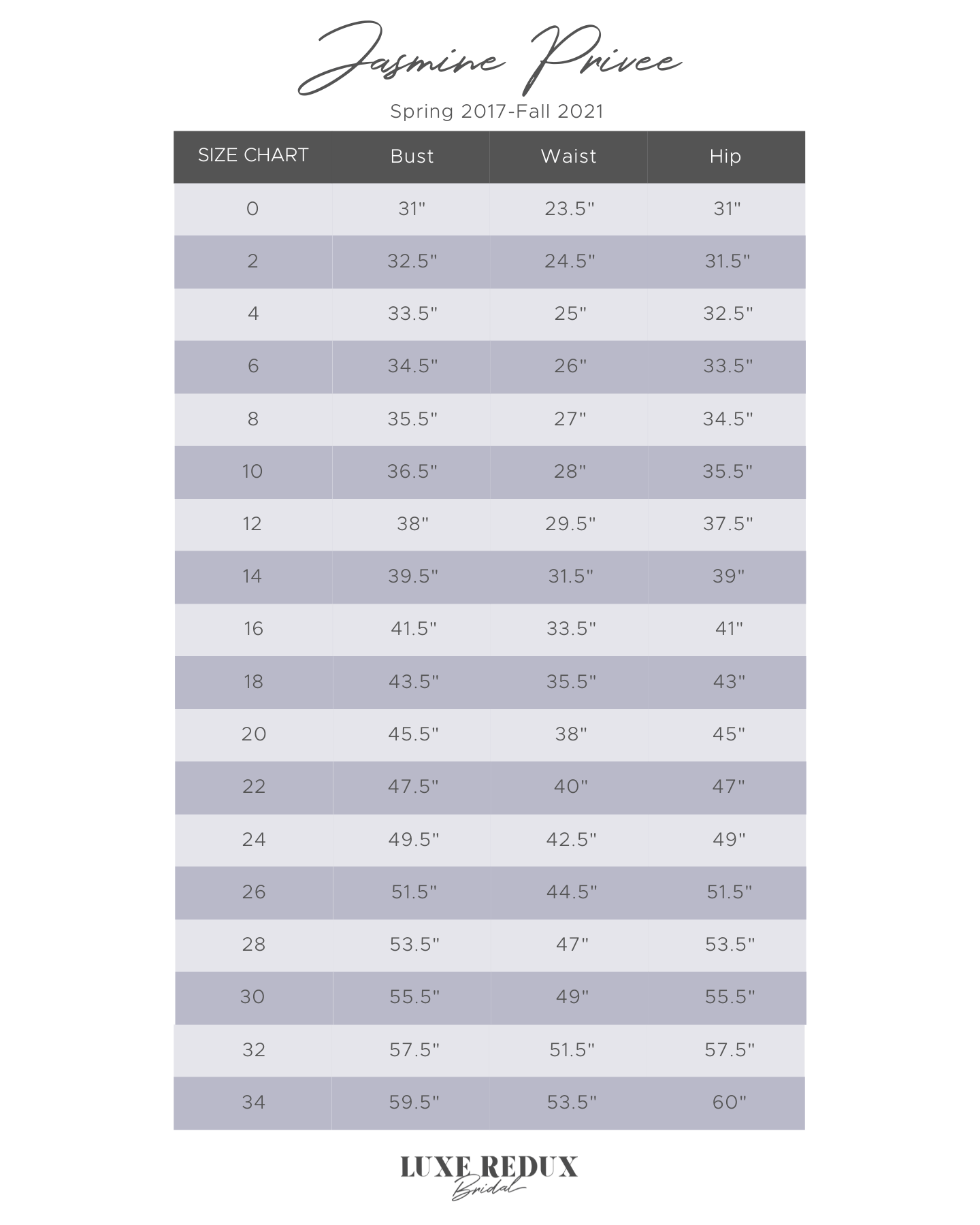 Jasmine F191003 - Size 12 Size Chart