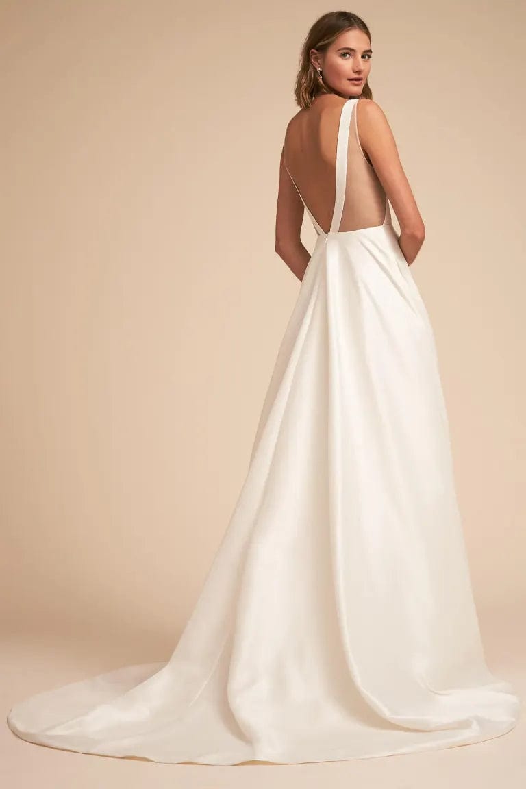 A-Line V-Neck Sweep-Brush Train Tulle Sleeveless Wedding Dress