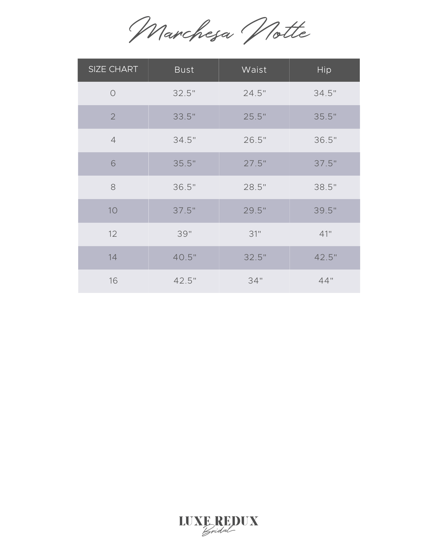 Marchesa Notte Callie - Size 10 Size Chart