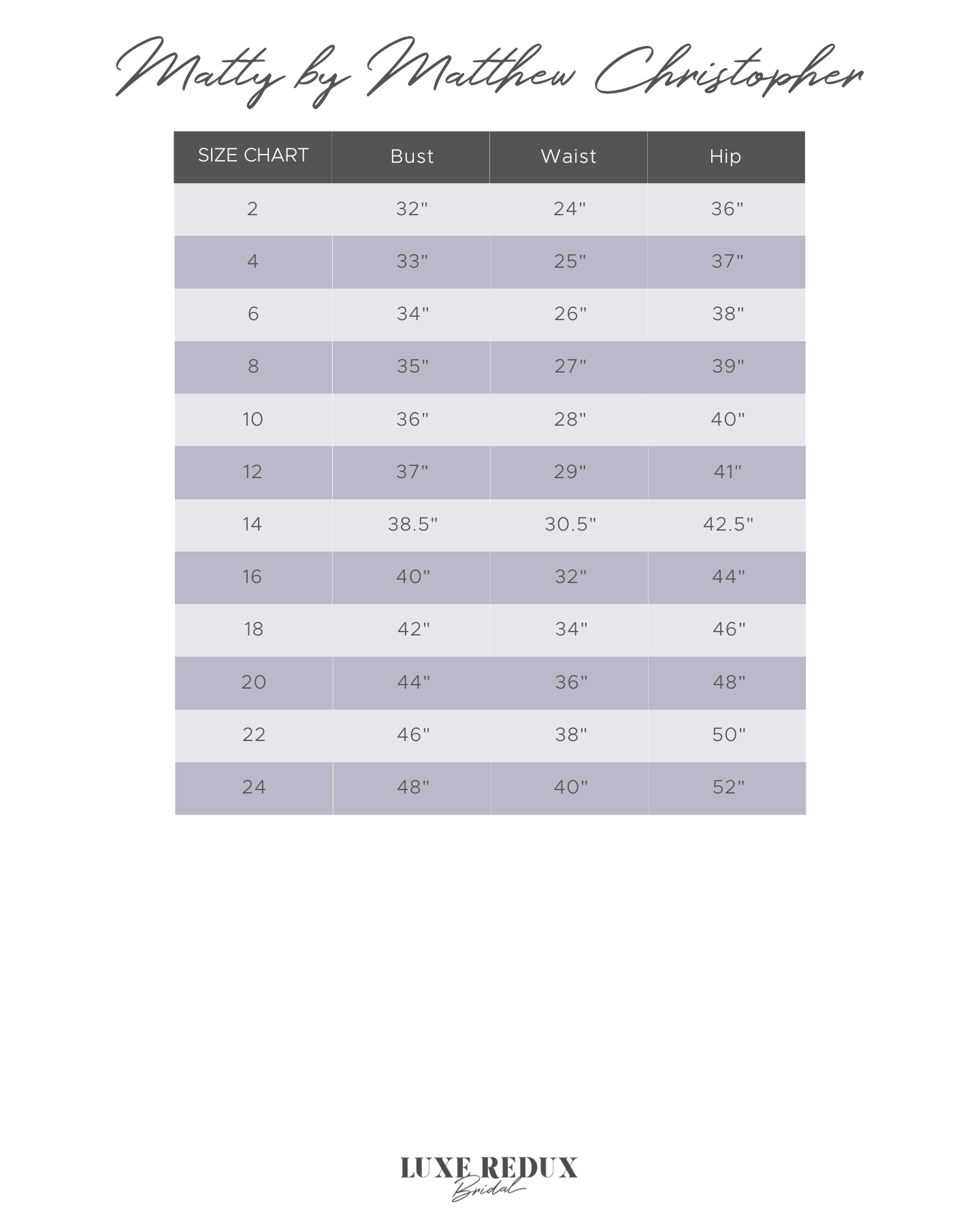 Matty by Matthew Christopher Kinley - Size 12 Size Chart