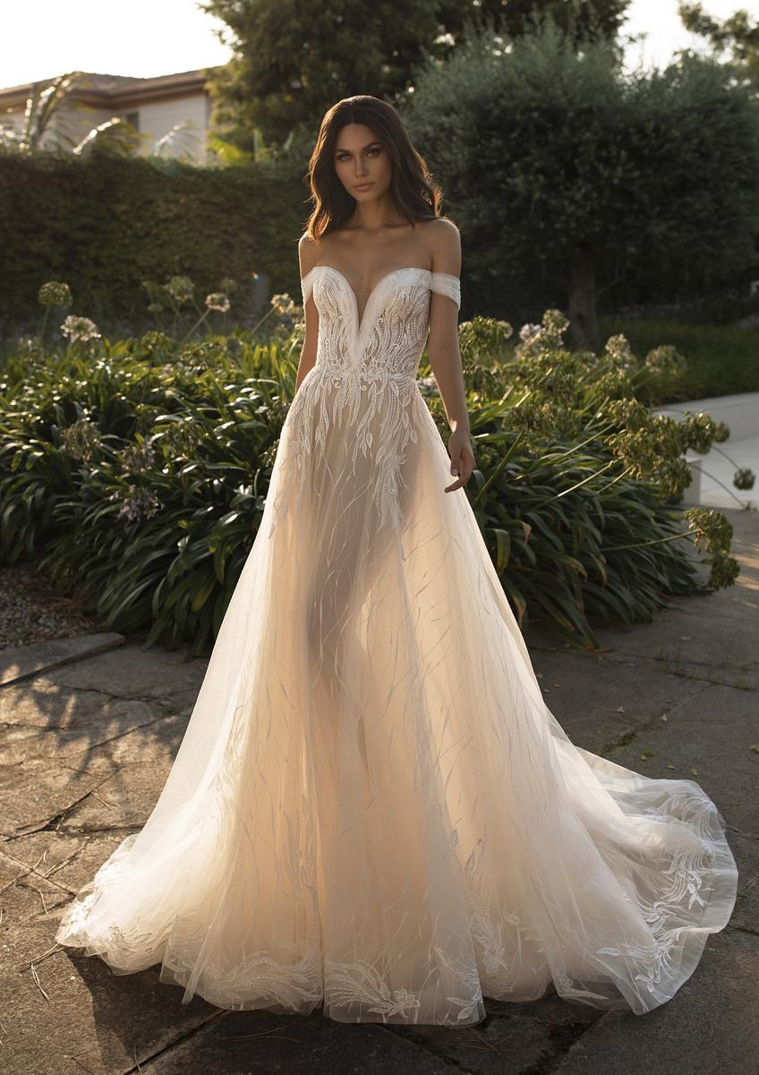 pronovias off-the-shoulder wedding dress reviews Pronovias Cloe