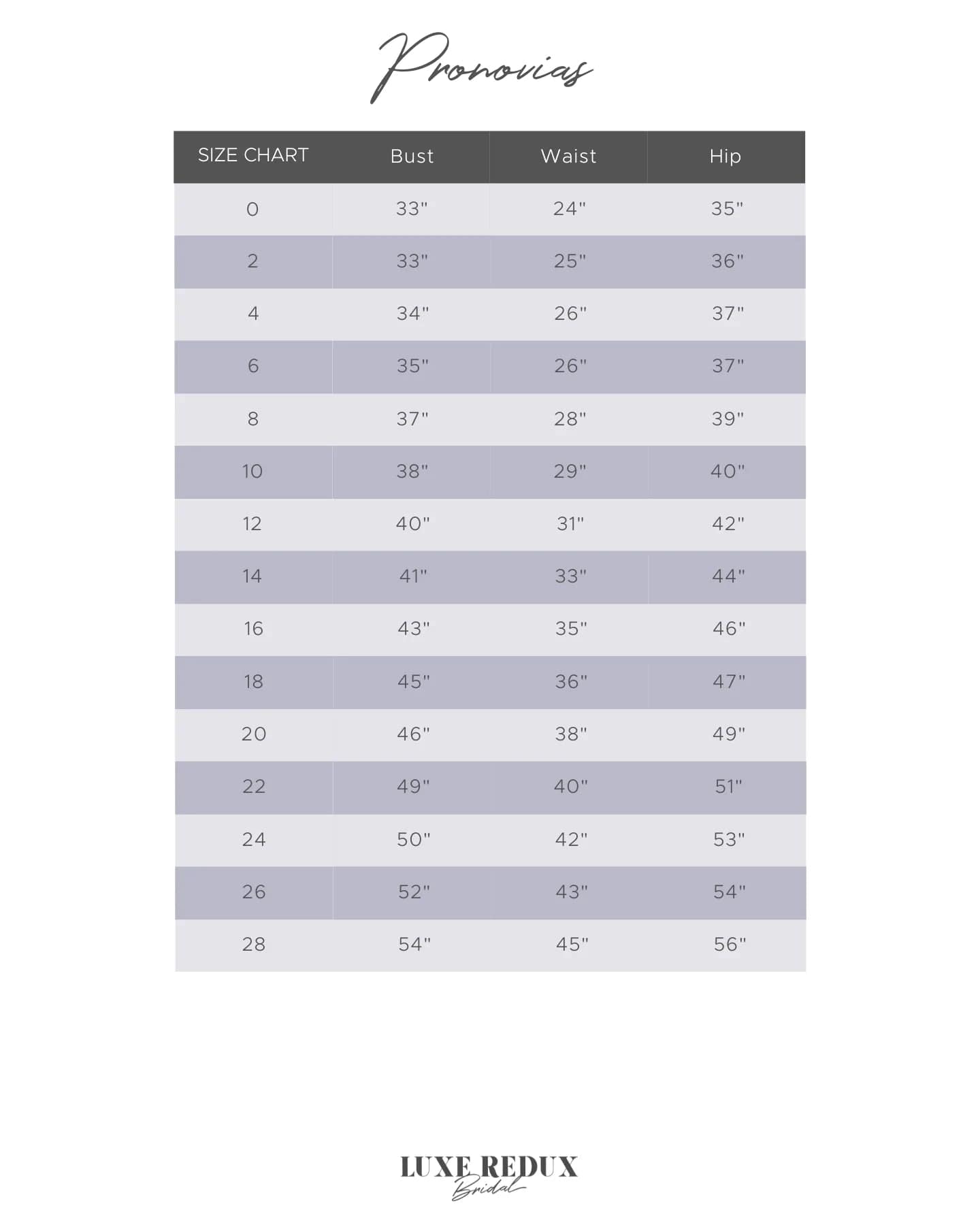 Pronovias Butina - Size 18 Size Chart