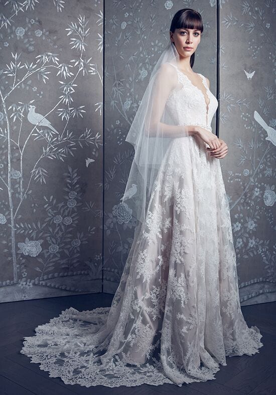 romona keveza lace dress Romona Keveza L315 Wedding Dress Tulle Fit and Flare Bridal Gown with Strapless Sweetheart Bodice Size 18 Luxe Redux Bridal