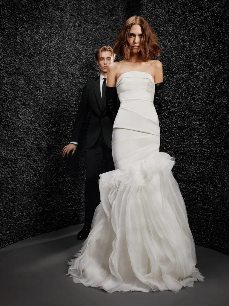 white by vera wang pleated gazar wedding dress Vera Wang: Amiel Camellia Wedding Gown | Bridal Store