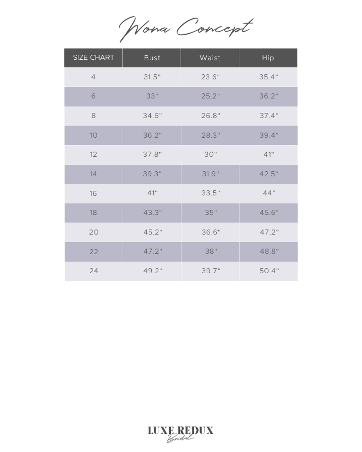 Wona Concept Wednesday - Size 12 Size Chart
