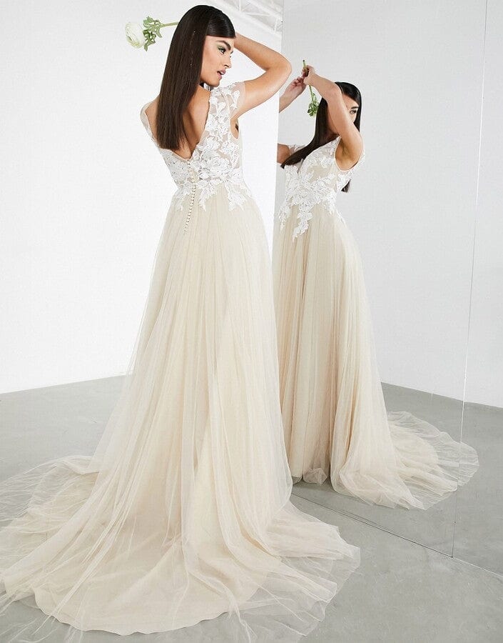 asos embroidered wedding dress ASOS Bridal, Embroidered & Beaded Flutter Sleeve dress New Wedding Dress Save 42%