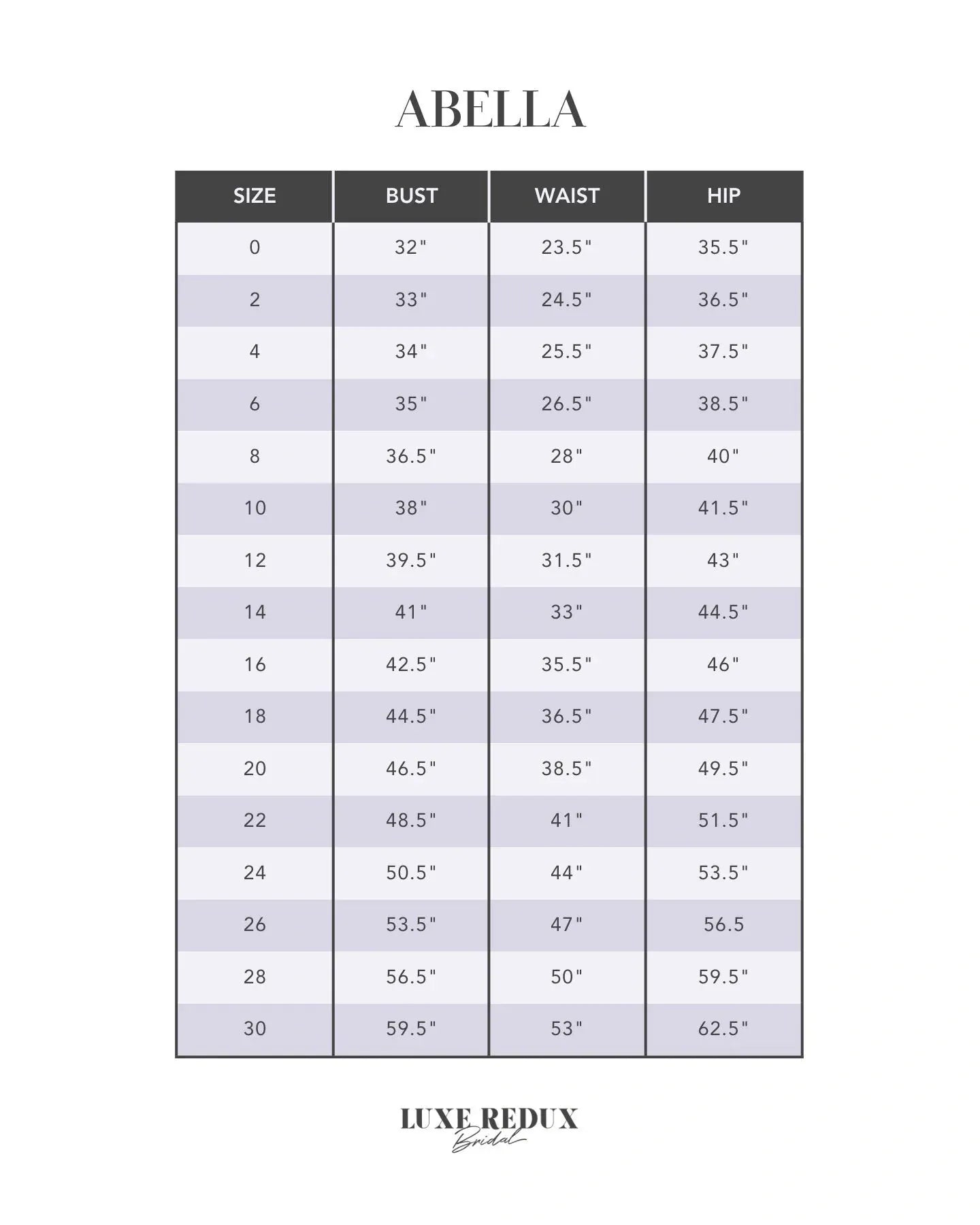 Abella E168 - Size 8 Size Chart