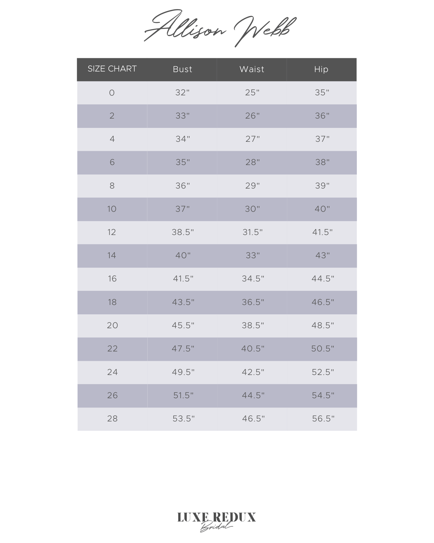 Allison Webb Essex - Size 2/4/6 Size Chart