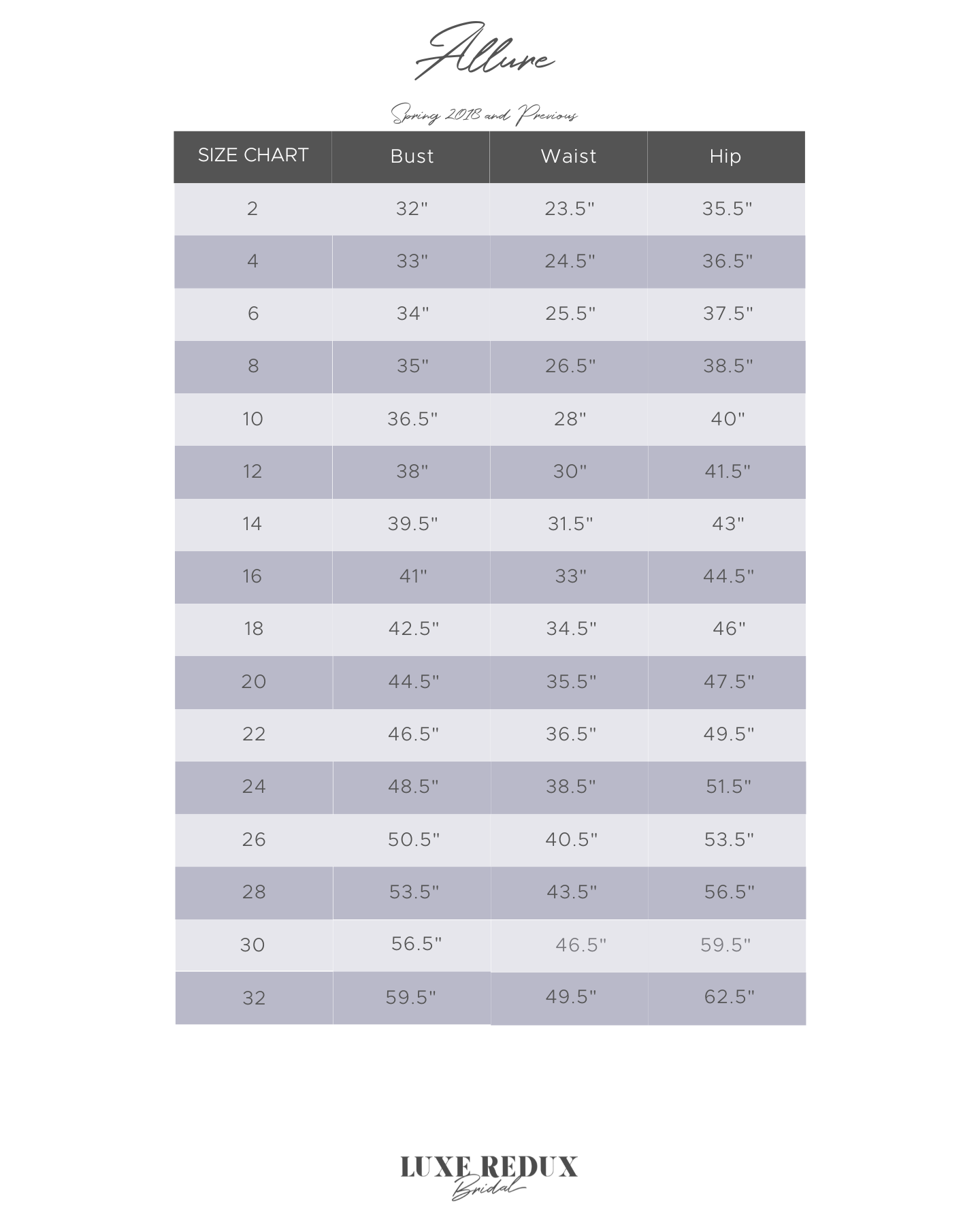 Allure 3451 - Size 14 Size Chart