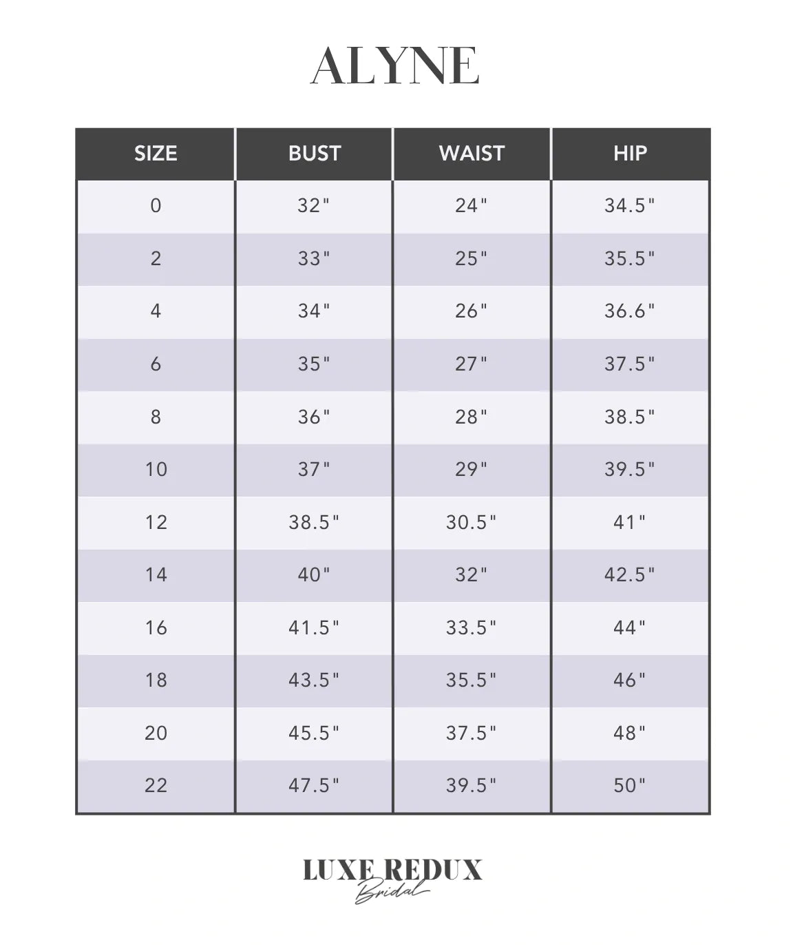 Alyne Kiera - Size 10 Size Chart