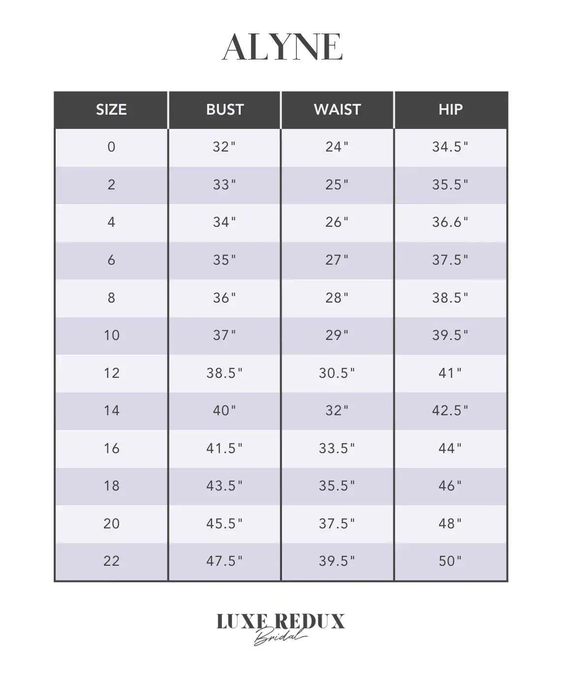 Alyne Faith - Size 10 Size Chart