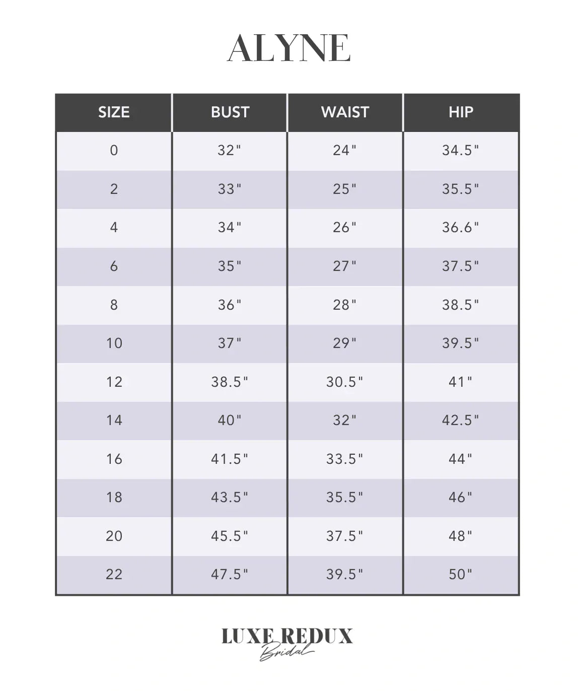 Alyne by Rita Vinieris Sadie - Size 12 Size Chart