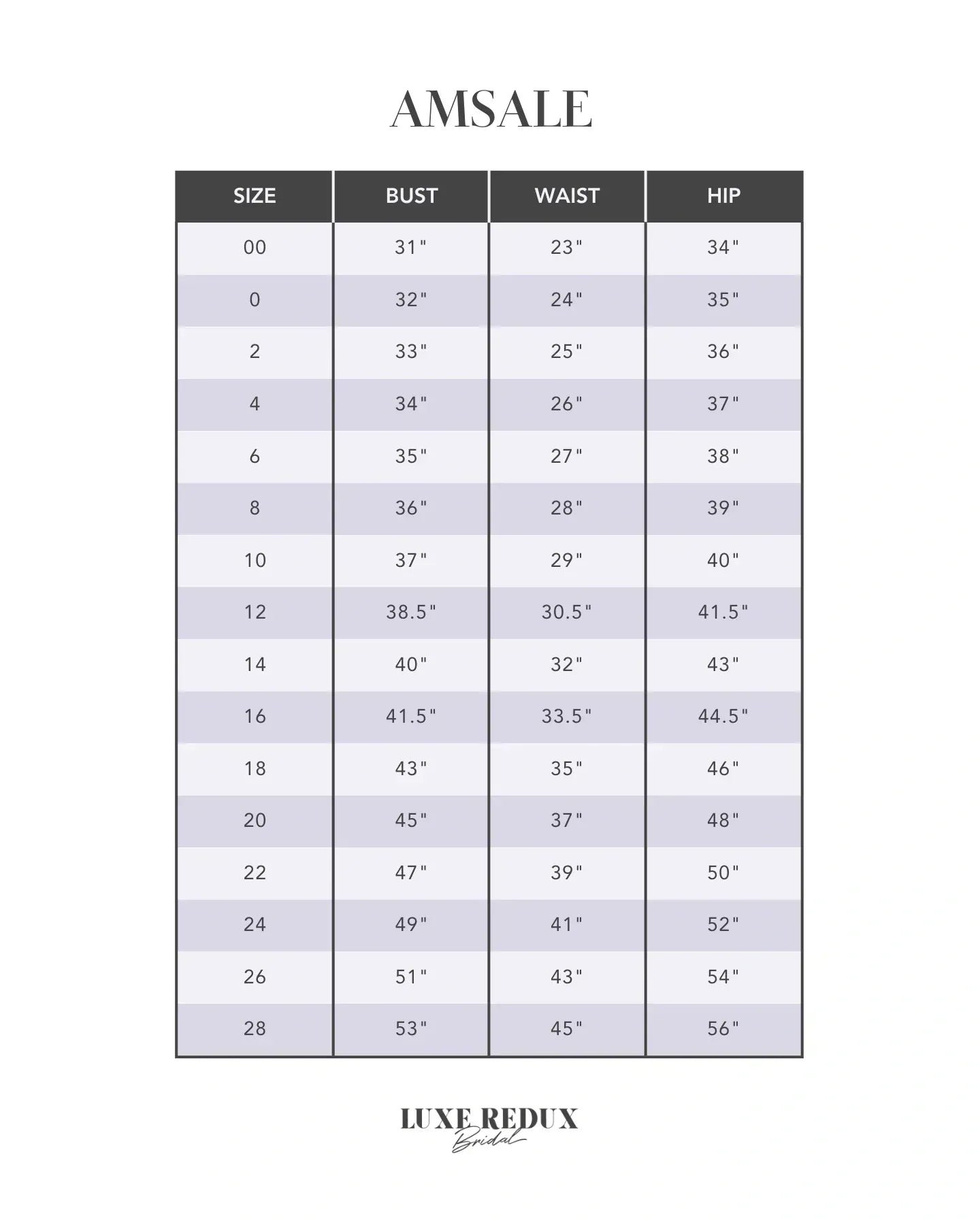 Nouvelle Amsale Elodie R455L - Size 14 Size Chart