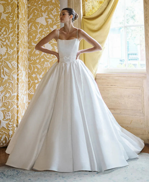 Anne Barge Monde Wedding Dress - Basque Waist Ball Gown with Thin Straps - Size 10