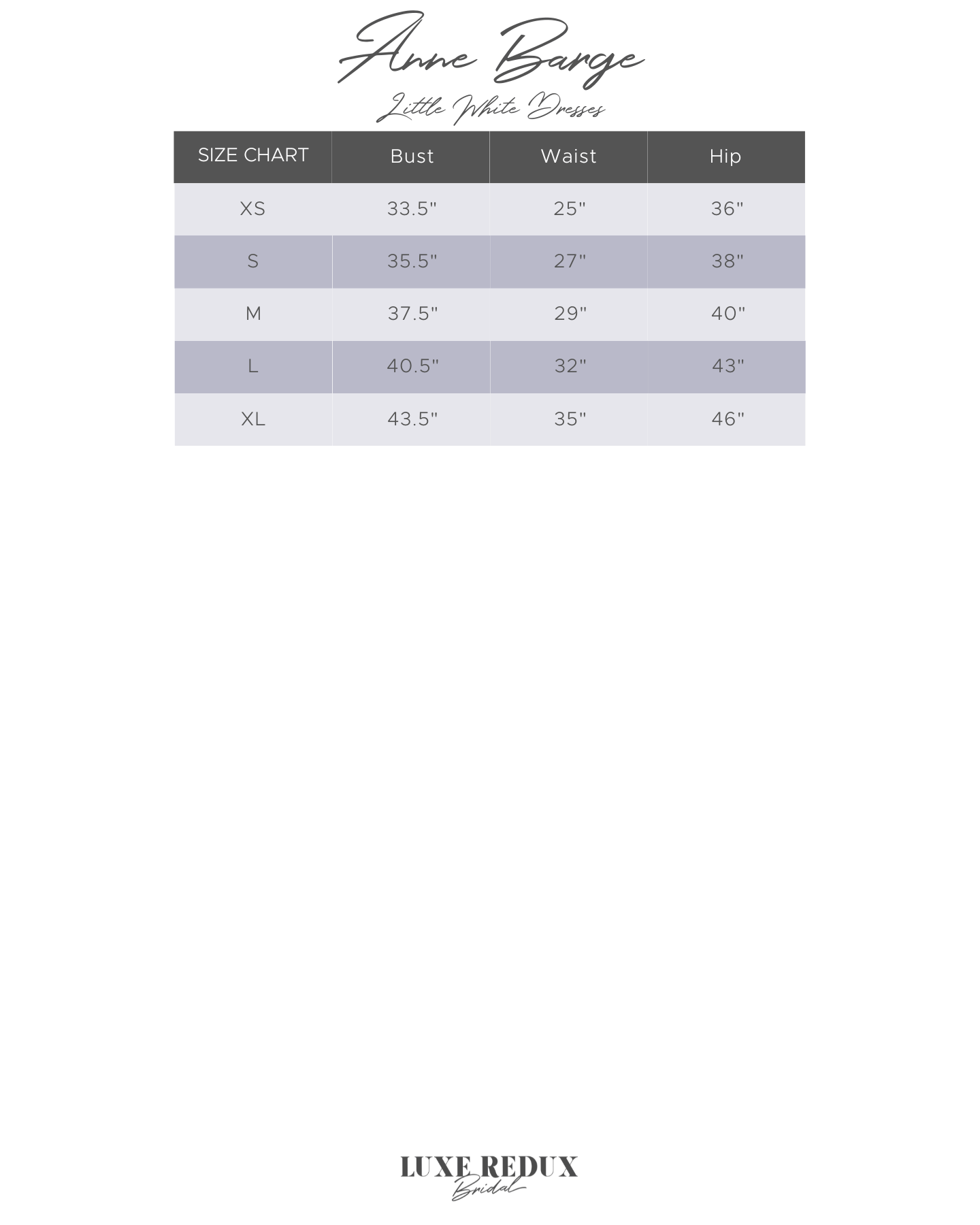 Anne Barge J'Adore - Size XL Size Chart