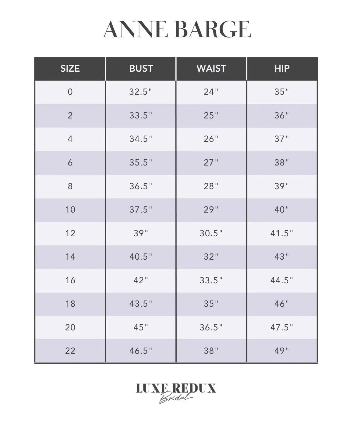 Anne Barge Sienna - Size 10 Size Chart