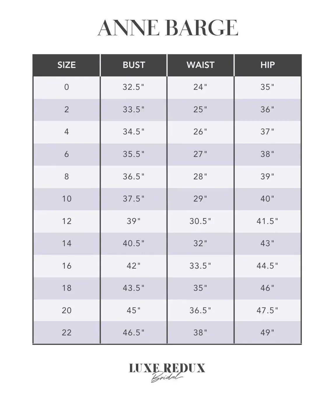 Blue Willow by Anne Barge Petey - Size 12 Size Chart