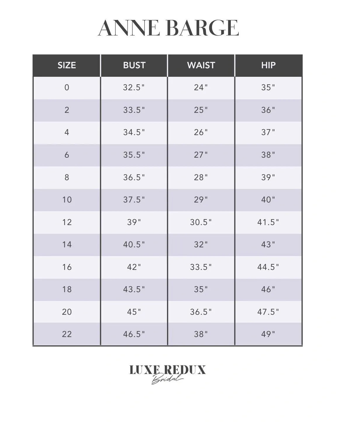 Anne Barge Rhodes - Size 10 Size Chart