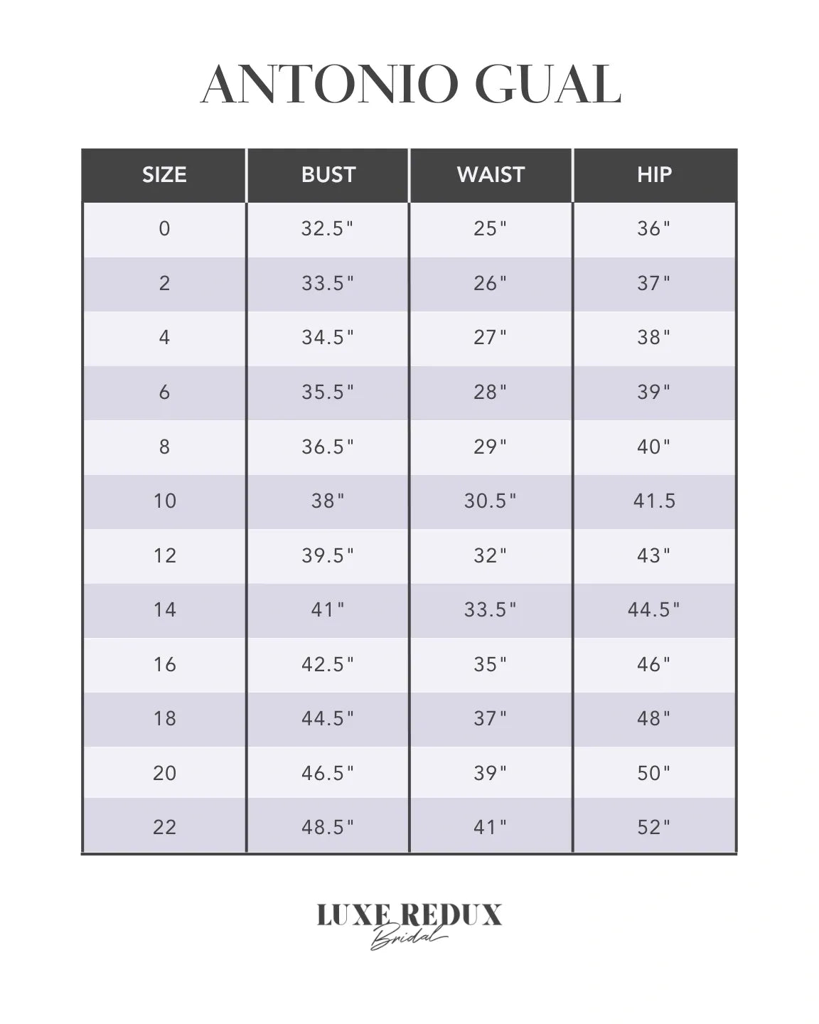 Antonio Gual Gemma - Size 16 Size Chart