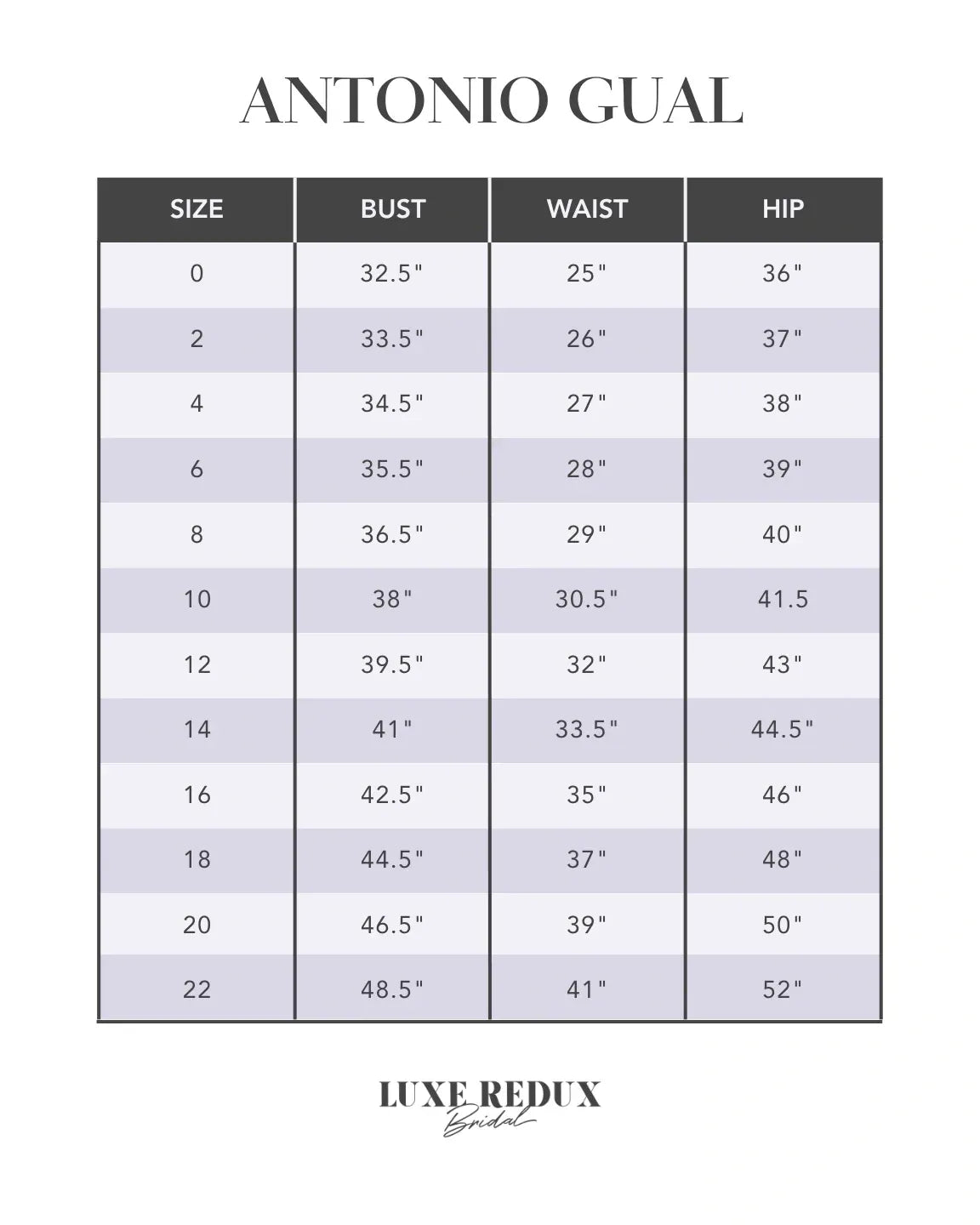 Antonio Gual Elle - Size 2 Size Chart