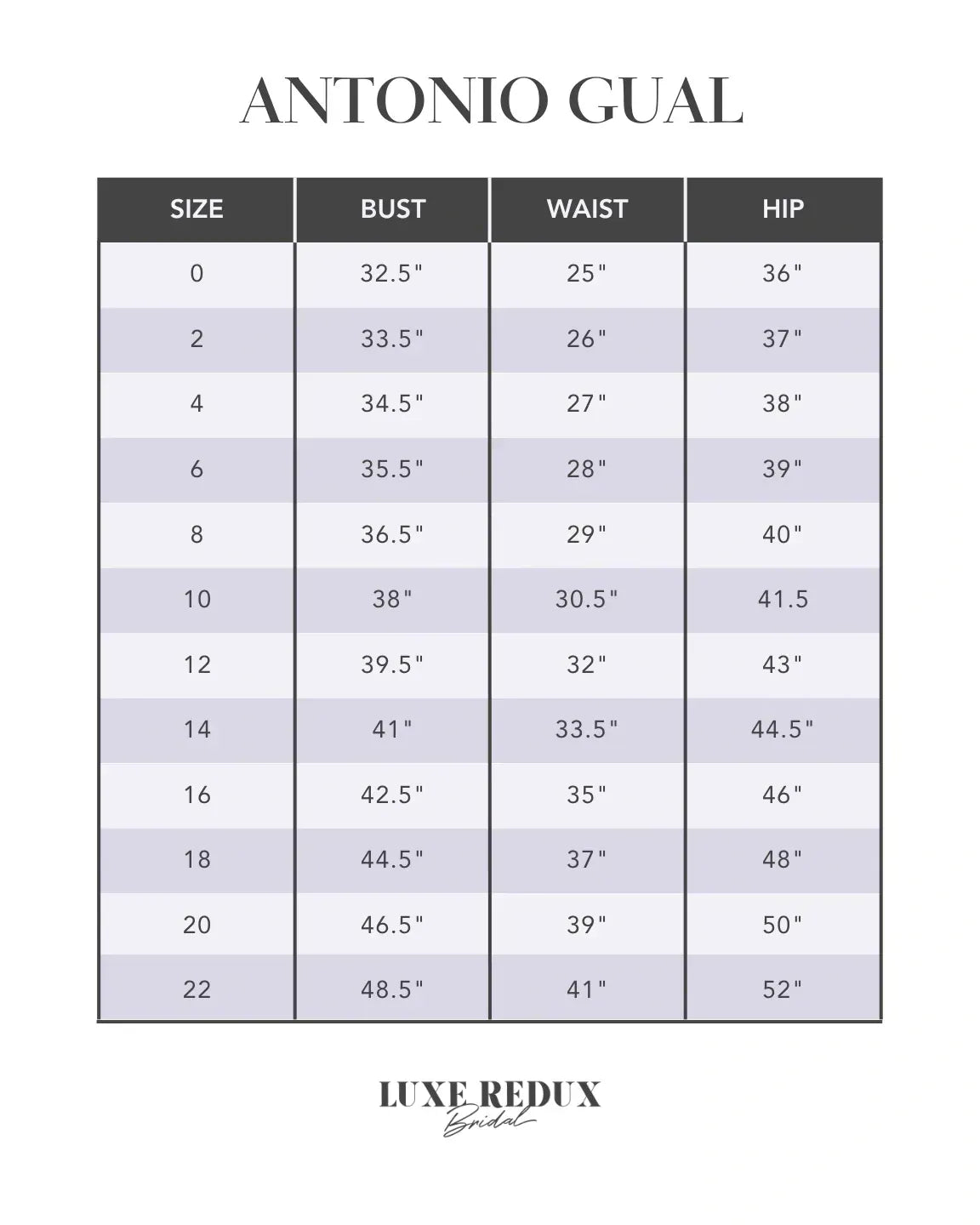 Antonio Gual Cara - Size 2 Size Chart