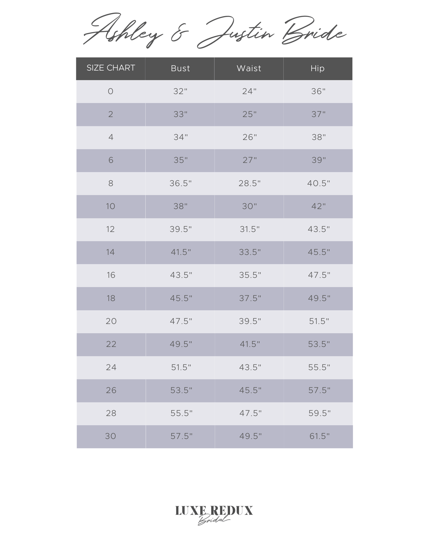Ashley & Justin 10961 - Size 10 Size Chart