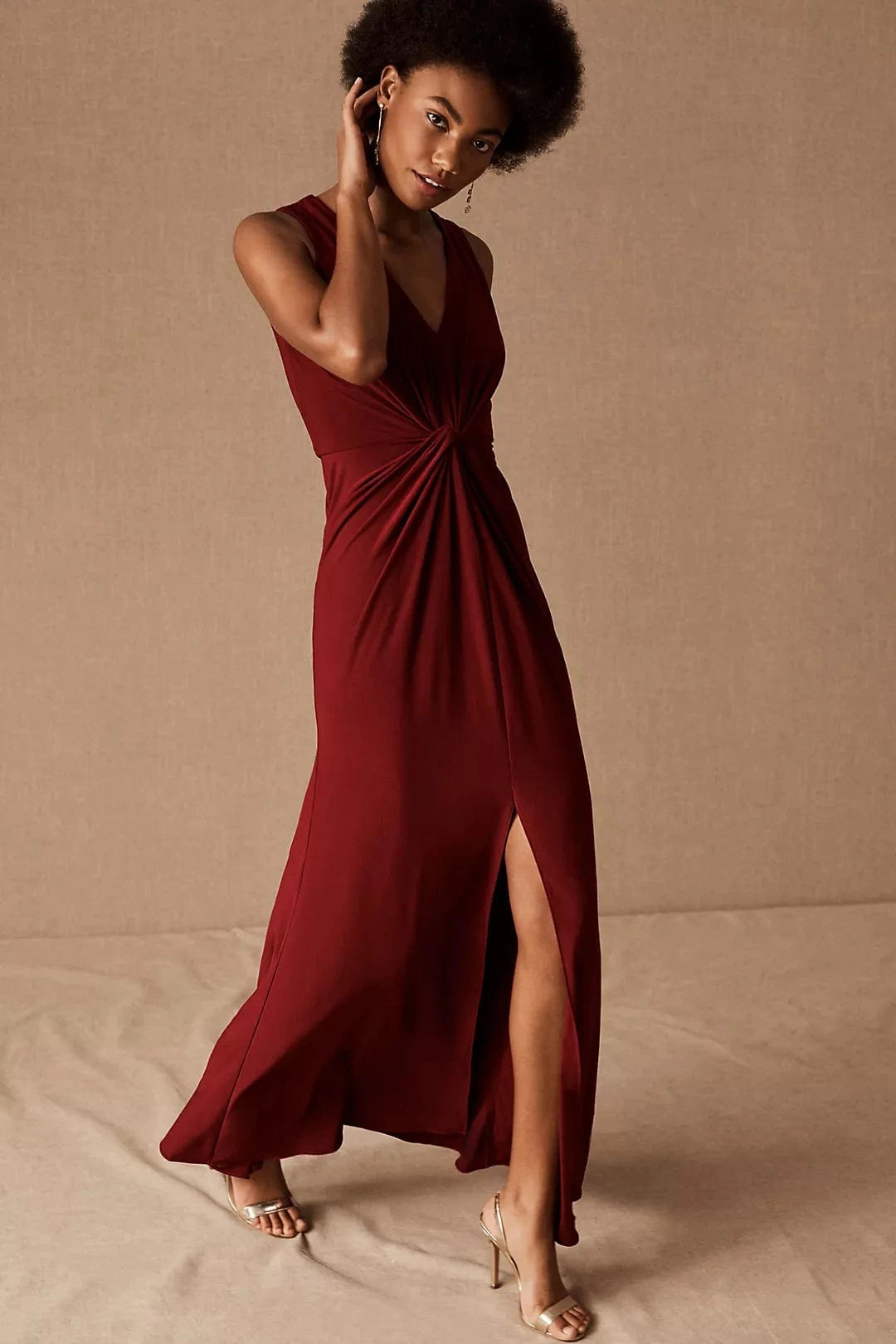 bhldn red dress Bhldn Open-back Satin Maxi Dress