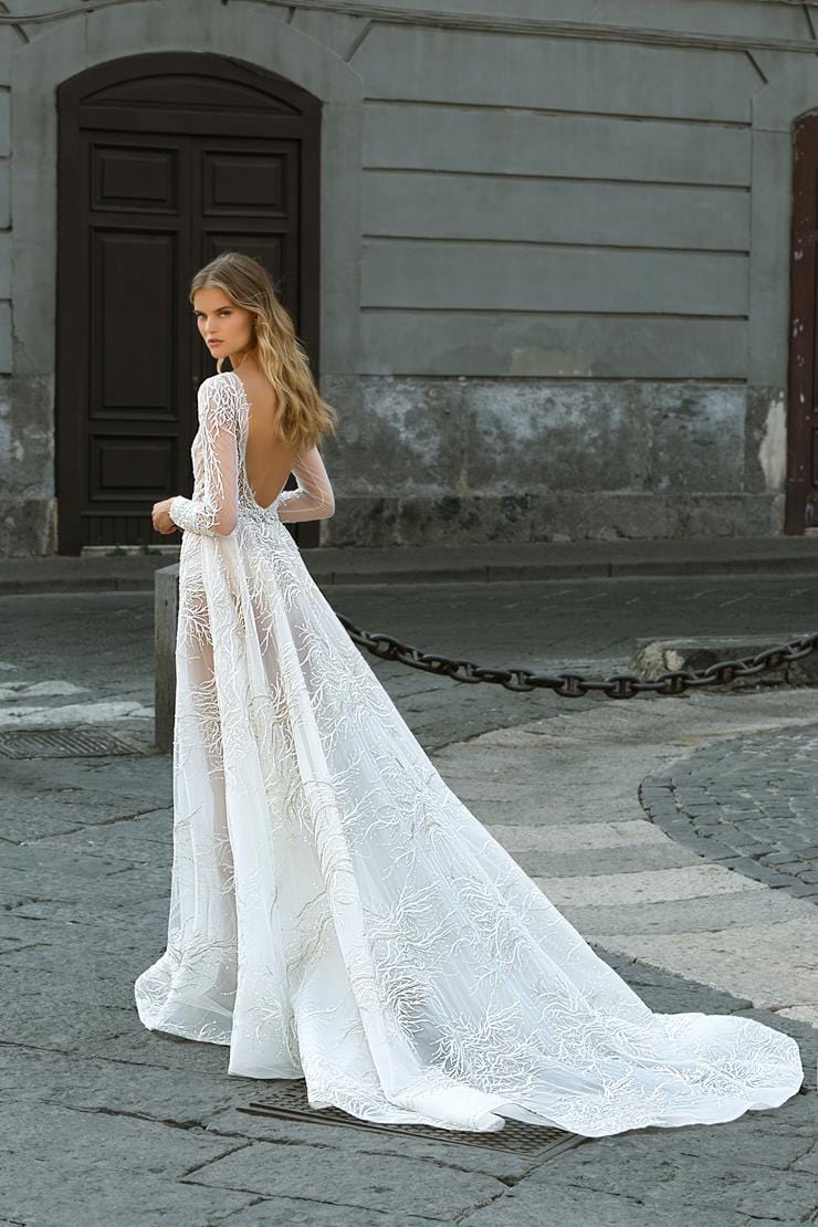 Berta 20-114 - Long Sleeve Tulle A-line Wedding Dress with Illusion Neckline and Intricate Lace Details - Size 10 - Luxe Redux Bridal Berta 20-114 - Long Sleeve Tulle A-line Wedding Dress with Illusion Neckline and Intricate Lace Details - Size 10 - Luxe Redux Bridal
