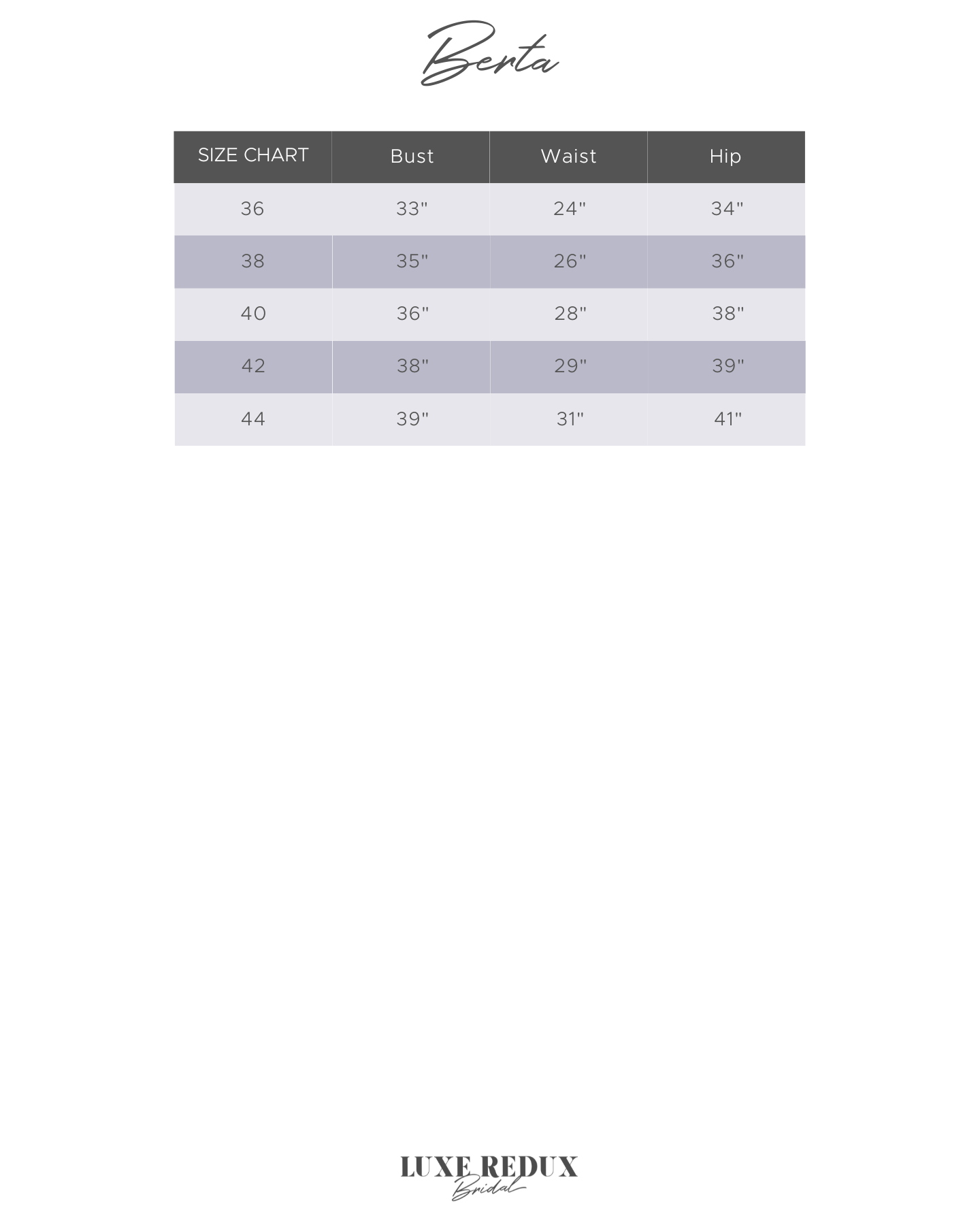 Berta 21-113 - Size 12 Size Chart