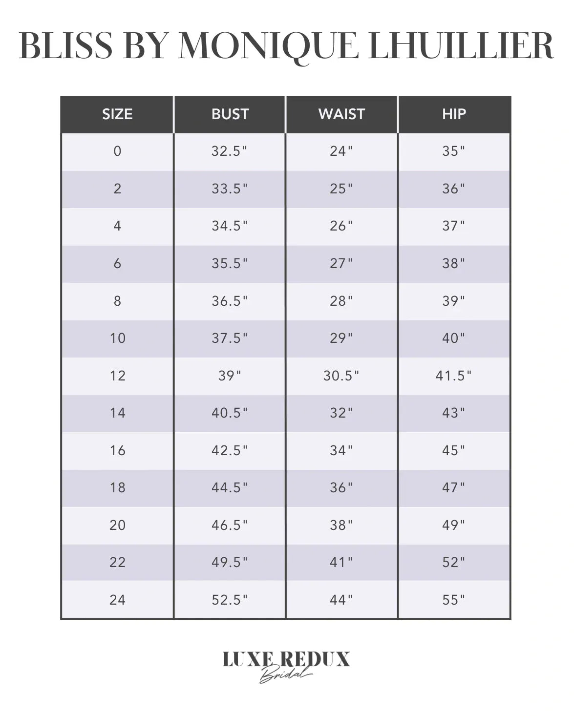 Bliss by Monique Lhuillier Bl23108 - Size 14 Size Chart